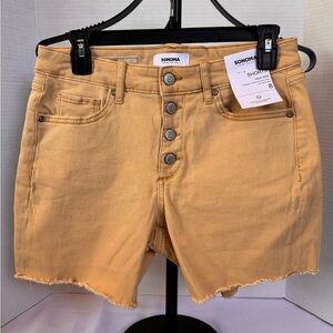 Sonoma High Rise Shorts Size 8 NWT Yellow Raw Hem Button Fly